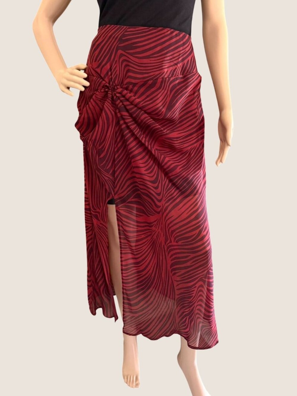 The Fifth Label Region Skirt Size 4 Red Zebra Print Hi Low Twist Front Midi NWT